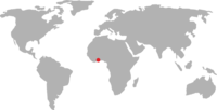 World map with red dot on Ghana